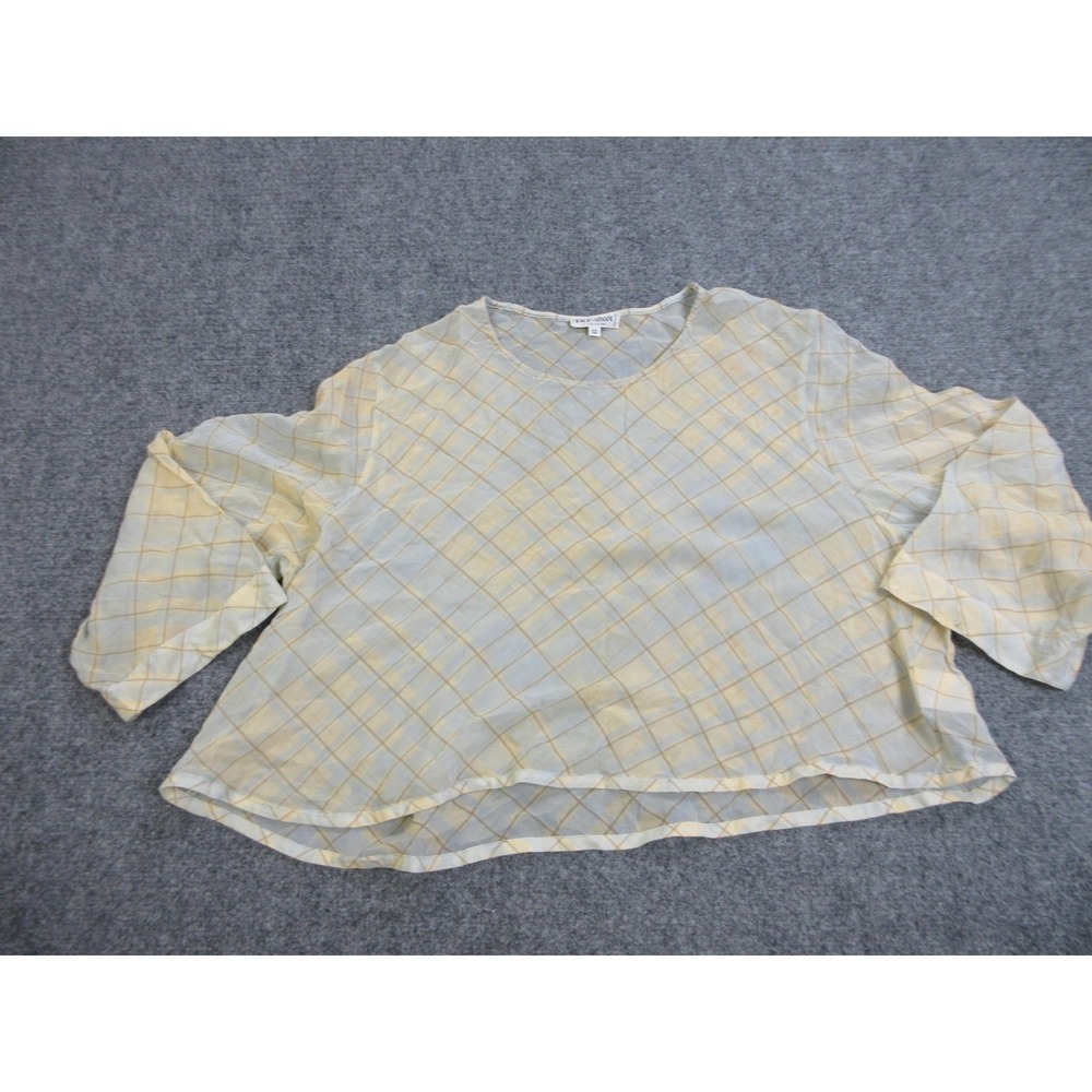 Giorgio Armani Blouse Womens 12 Multicolor Check 100% Silk Made Italy‎ Sheer